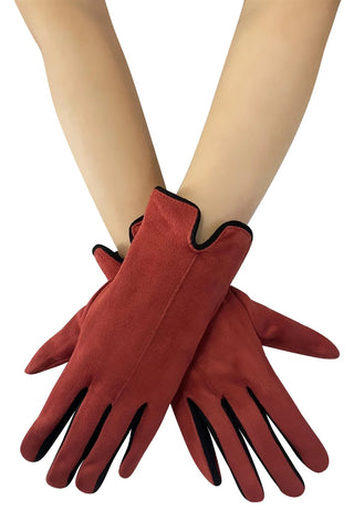 Classic Faux Suede Touchscreen Gloves - Red