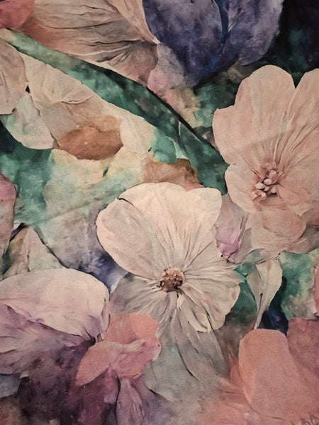 Floral Print Wool Blend Winter Scarf with Tassels