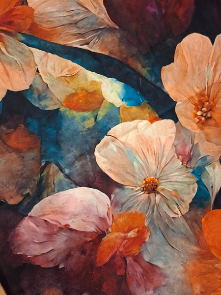 Floral Print Wool Blend Winter Scarf with Tassels