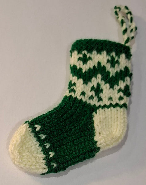 Handknitted Green Sock Hanging Decorations