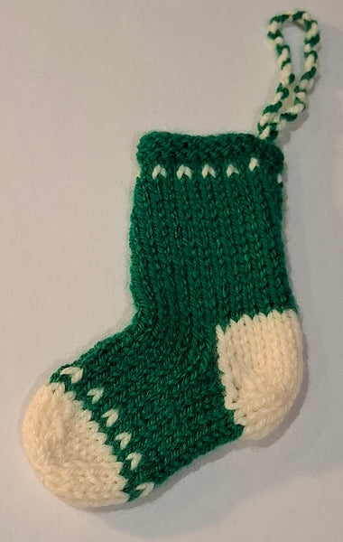 Handknitted Green Sock Hanging Decorations