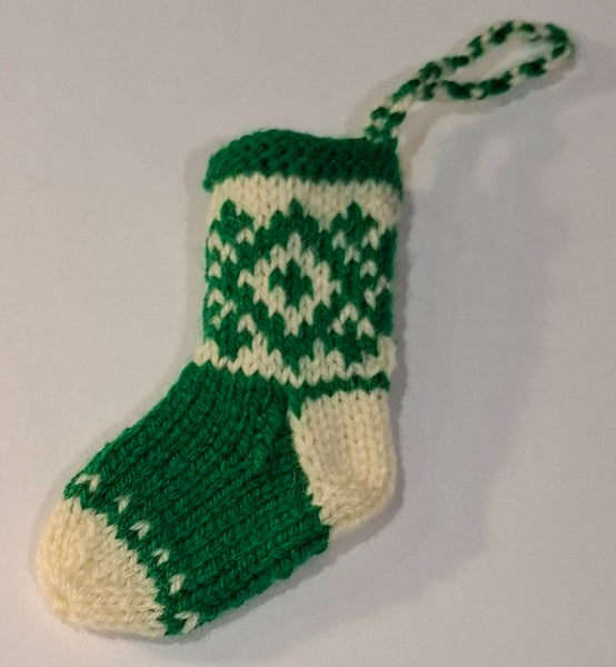 Handknitted Green Sock Hanging Decorations