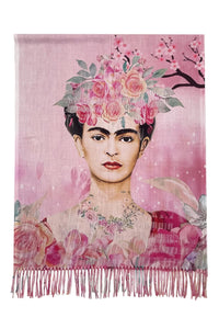 Art Scarf- Frieda Kahlo Floral Print Wool Tassel Scarf