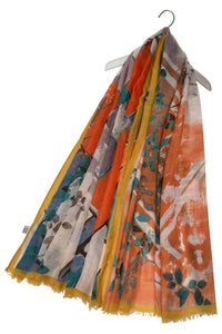 Abstract Branches Print Scarf with Frayed Edge