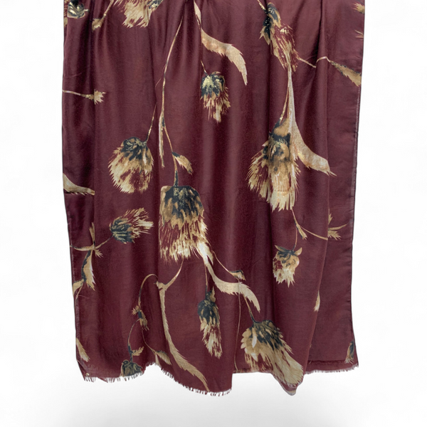 Floral Print Cotton Blend Scarf - Berry