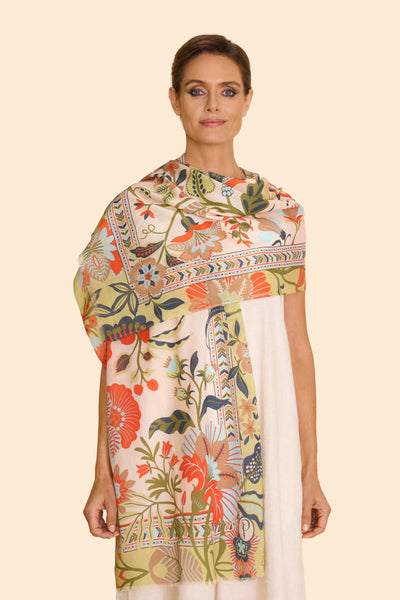 Cotton Scarf - Folky Floral - Coconut