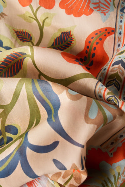 Cotton Scarf - Folky Floral - Coconut