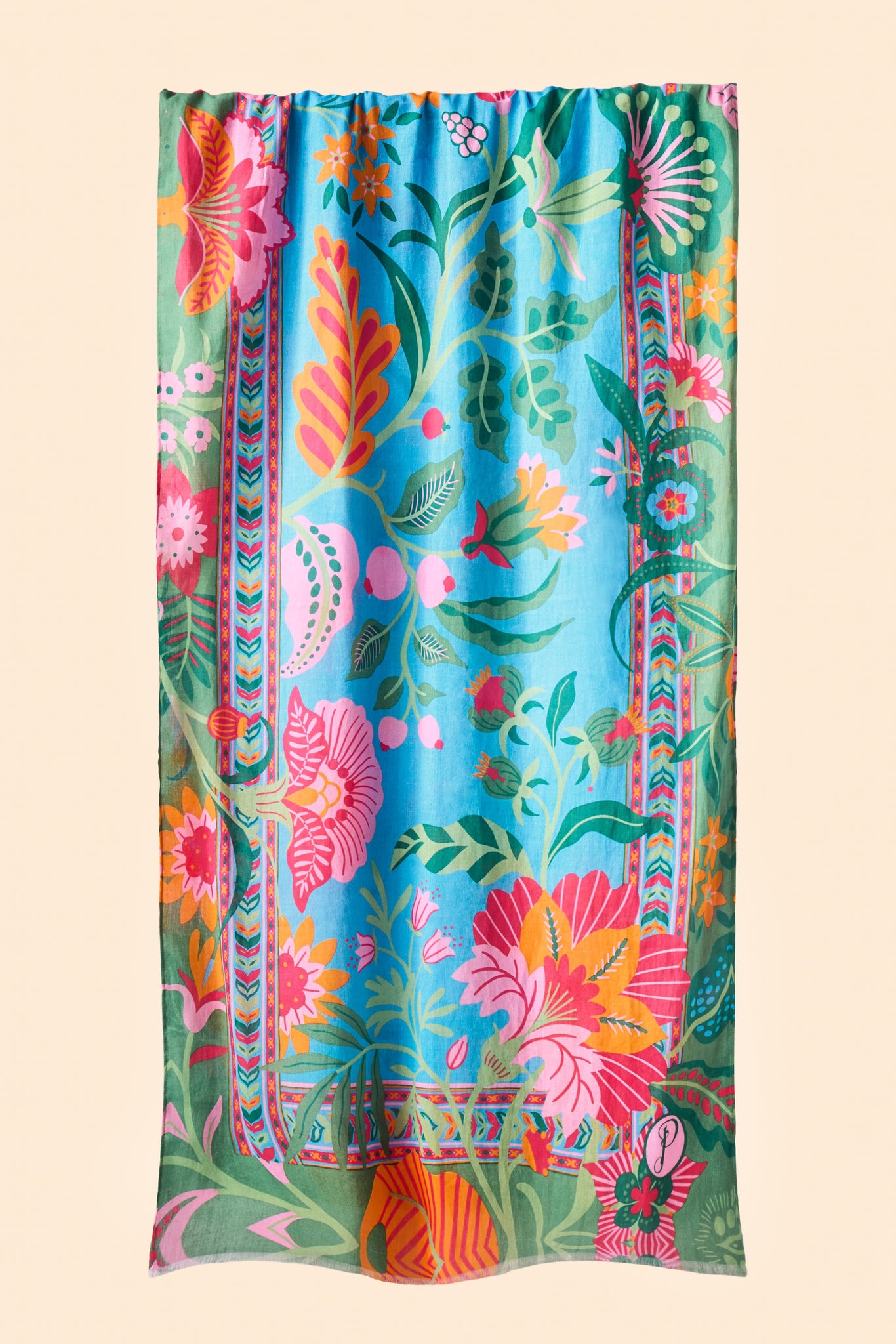 Cotton Scarf - Folky Floral - Cornflower