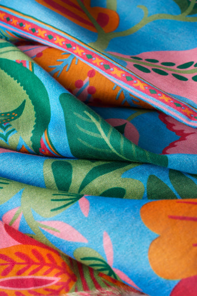 Cotton Scarf - Folky Floral - Cornflower