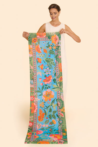 Cotton Scarf - Folky Floral - Cornflower