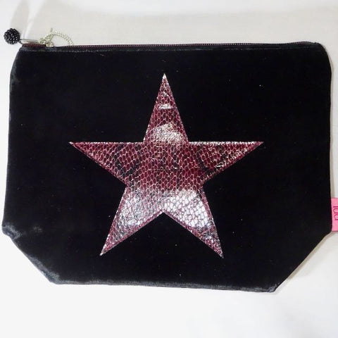 Large Velvet Cosmetic Purse with Snakeskin Star