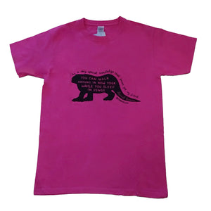 Screen Print Zabby Allen Bowie Iguanadon on Fuchsia Pink T-shirt- Adult