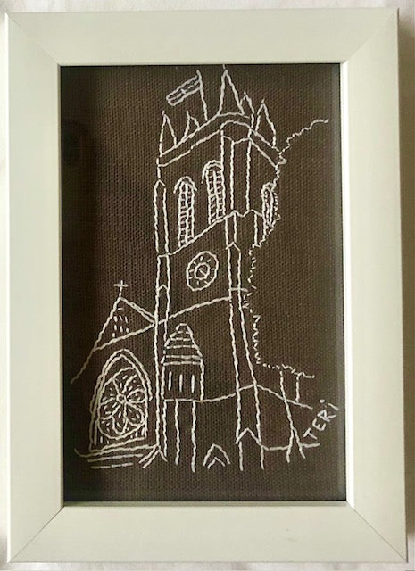 Framed Embroidery - St George’s Church, Beckenham by Teri Berkengoff