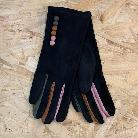 Faux Suede Touchscreen Gloves - Black Button