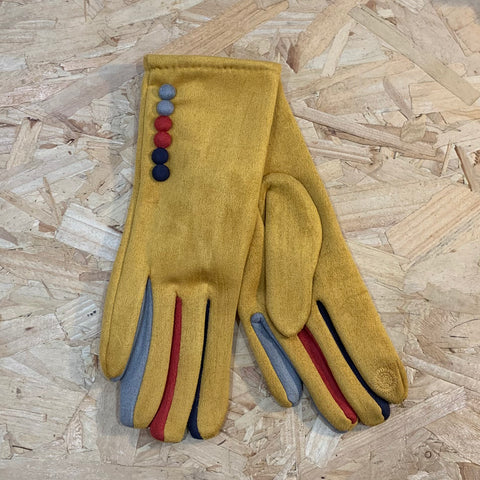 Faux Suede Touchscreen Gloves - Ochre Button