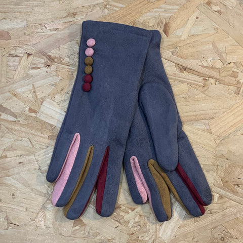Faux Suede Touchscreen Gloves - Grey Button