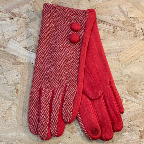 Touchscreen Gloves - Herringbone  red/pink