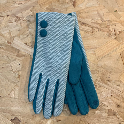 Touchscreen Gloves - Herringbone  Aqua