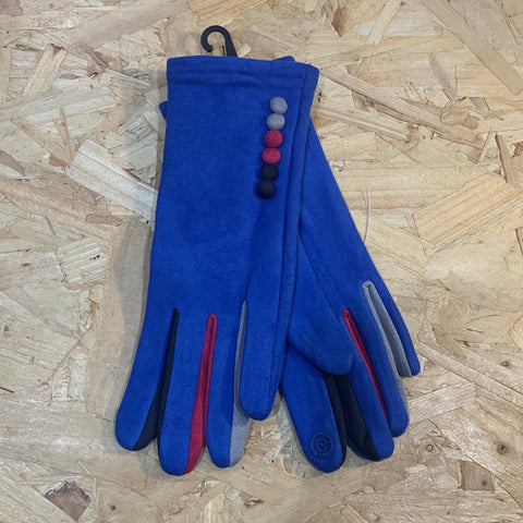 Faux Suede Touchscreen Gloves - Bright Blue Button