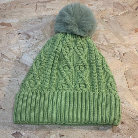 Pom Pom Cable Beanie - Green