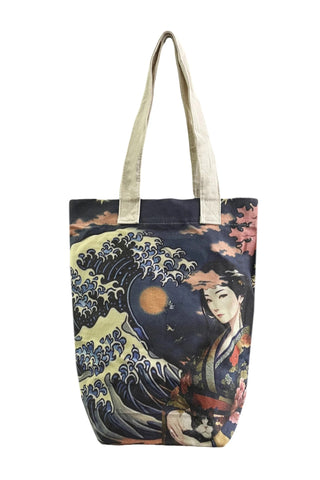 Japanese Great Wave and Lady Art Print - Tote Shopping Bag