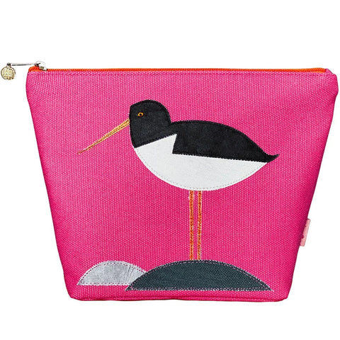 Large Cosmetic Purse- Appliqued Oyster Catcher - Pink