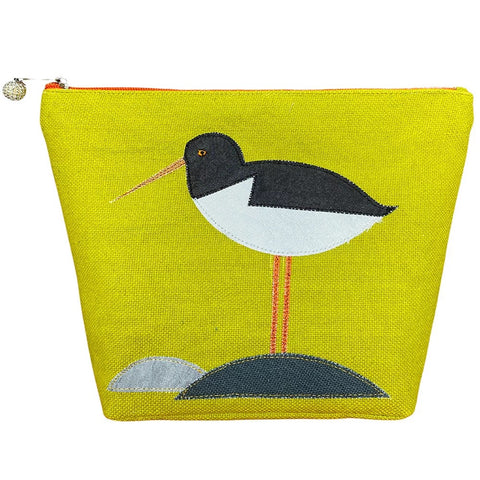 Large Cosmetic Purse- Appliqued Oyster Catcher - Mustard