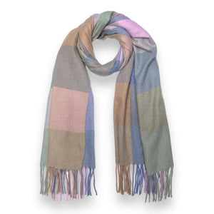 Classic Woolmix Check Winter Scarf with Tassels - Pastels