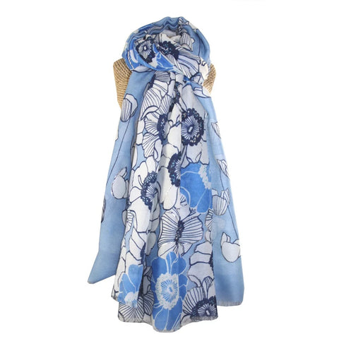 Silver Poppies scarf - Blue