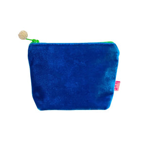 Mini Velvet Purse - Cobalt Blue/Lime Zip