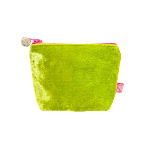 Mini Velvet Purse - Lime Green/Pink Zip
