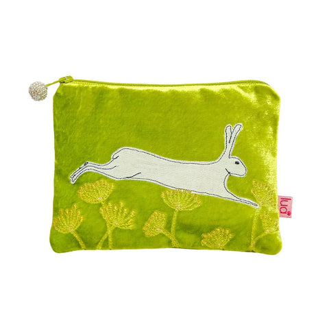 Velvet Purse - Leaping Hare - Lime Green