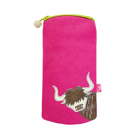 Glasses Purse- Appliqued Highland Cow - Pink