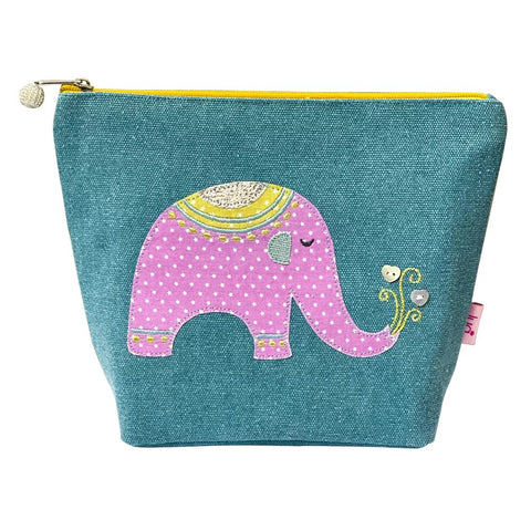 Large Cosmetic Purse- Appliqued Elephant