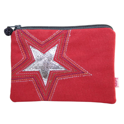 Purse with Embroidered Metallic Star - Coral