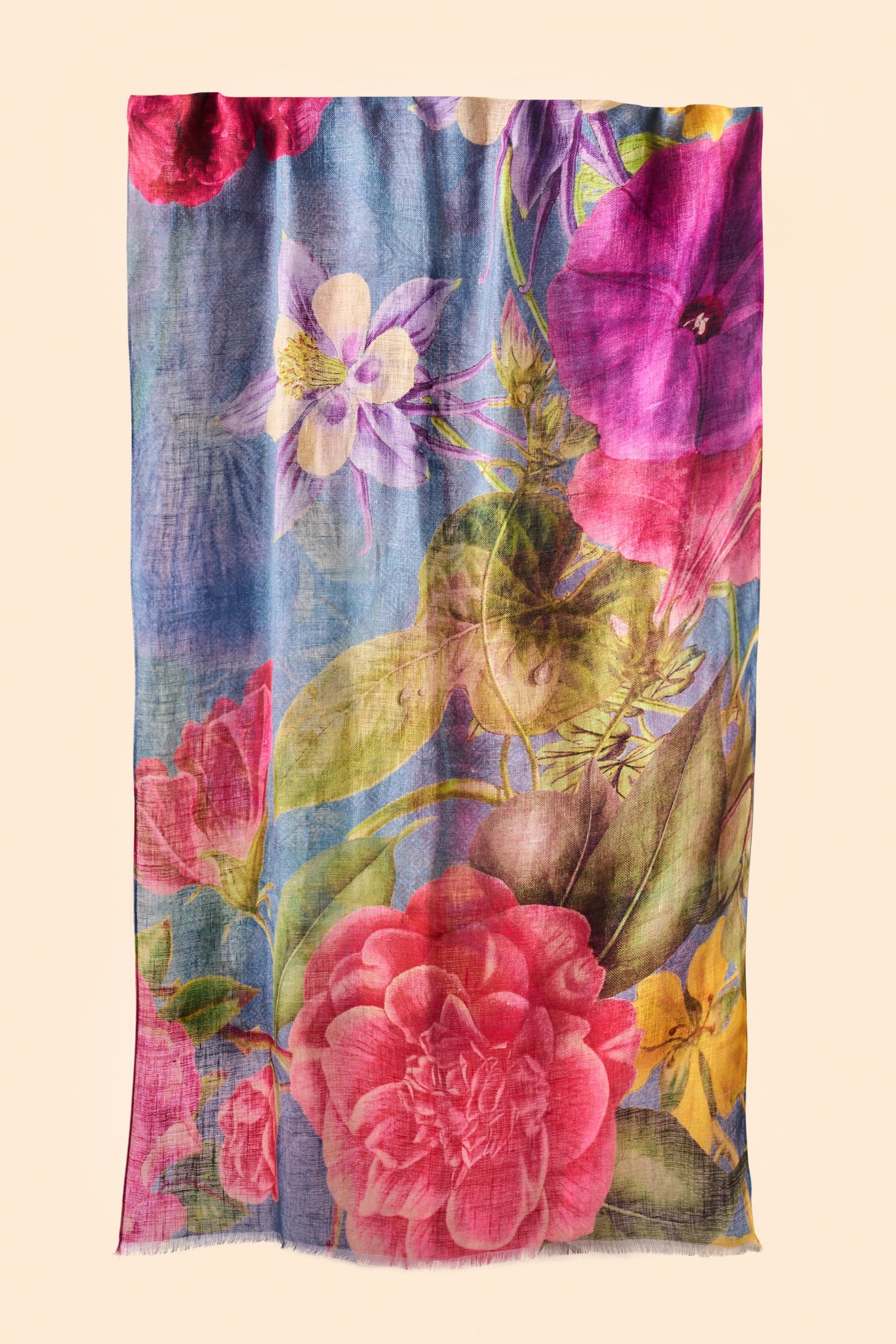 Linen/Cotton Scarf - Floral Study - Denim