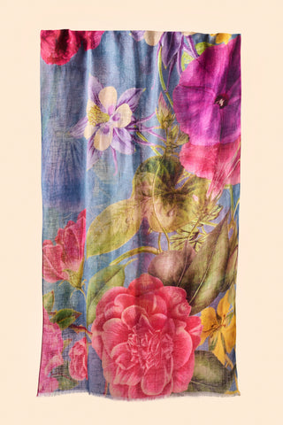 Linen/Cotton Scarf - Floral Study - Denim