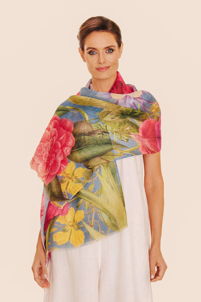 Linen/Cotton Scarf - Floral Study - Denim