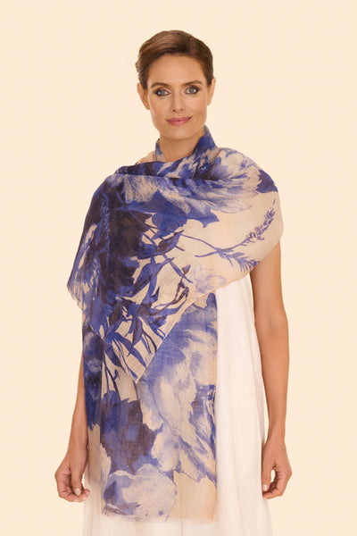 Linen/Cotton Scarf - China Blue Blooms