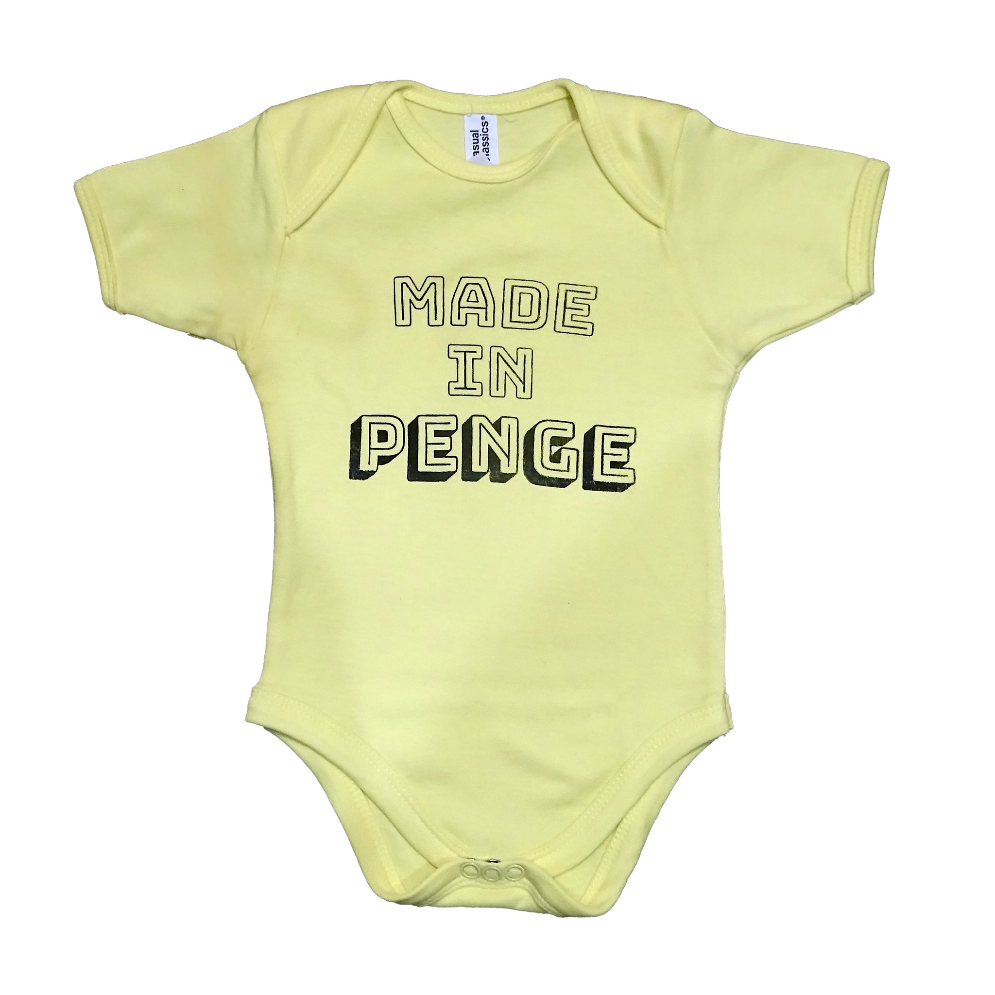 Screen Print Made in Penge Baby Grow- Yellow