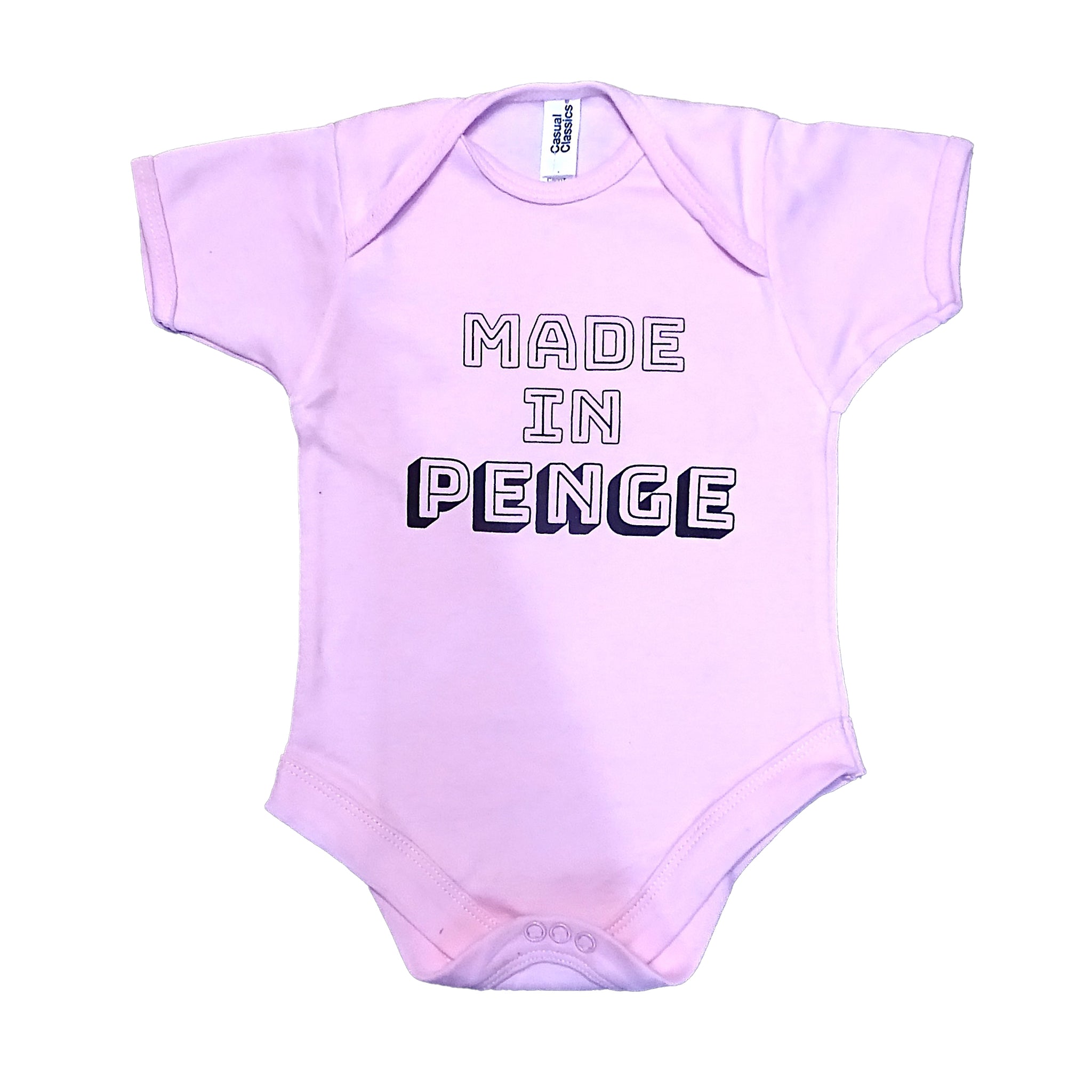 Screen Print Made in Penge Baby Grow- Pink