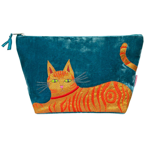 Appliqué Ginger Cat Large Velvet Cosmetic Purse