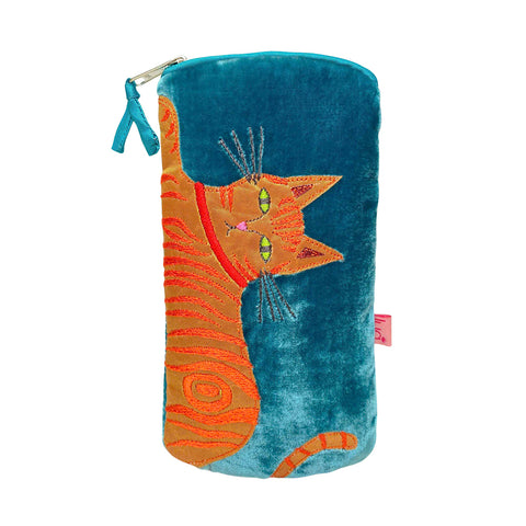 Velvet Glasses Purse- Appliquéd Ginger Cat