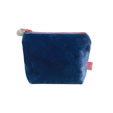Mini Velvet Purse- Denim Blue/pink zip
