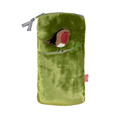 Velvet Glasses Purse- Appliquéd Robin