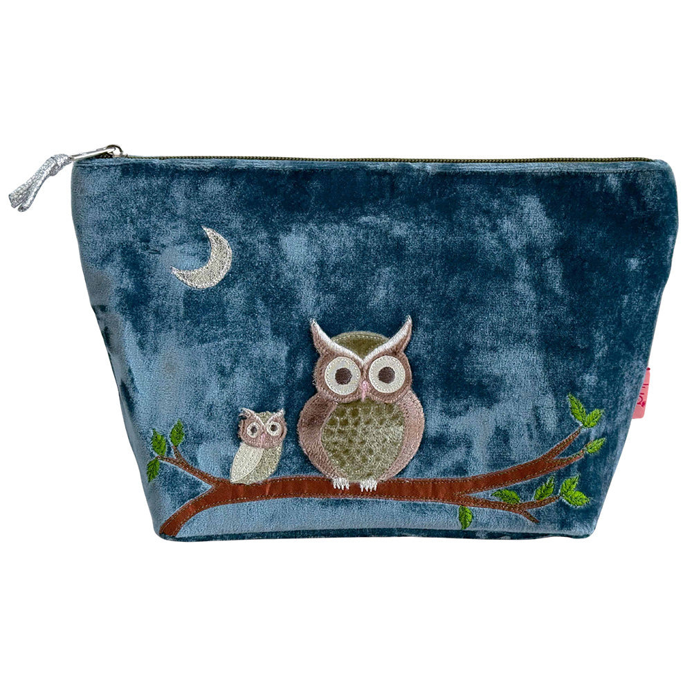 Appliqué Owl Large Velvet Cosmetic Purse