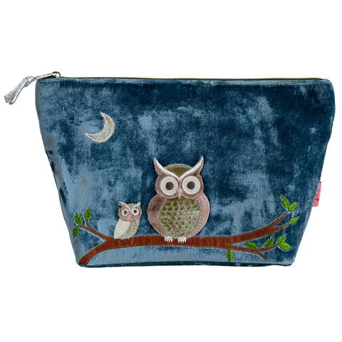Appliqué Owl Large Velvet Cosmetic Purse