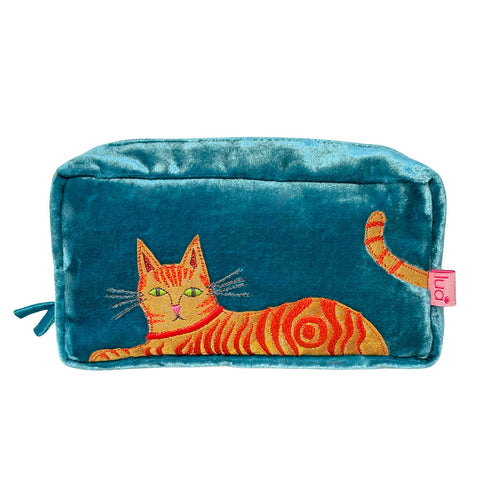 Appliqué Ginger Cat Velvet Make Up Purse