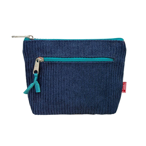 Corduroy 2 Zipped Purse  Navy