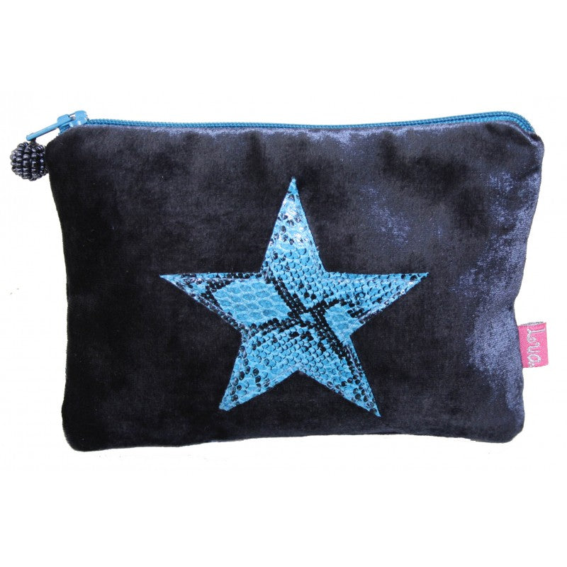 Blue Velvet coin purse with snakeskin star